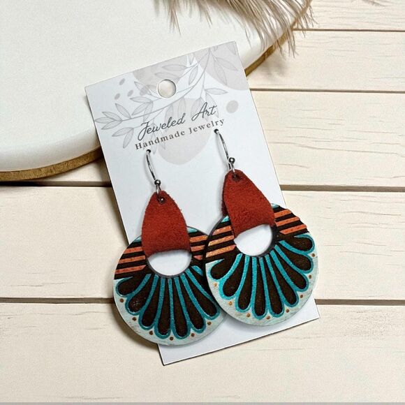 Pre-order Hand-Painted Showgirl Inspired Deco Fan Burst Wood Earrings - Picture 2 of 6